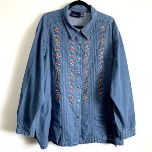 CST Blues Vintage 100% Cotton Embroidered Denim Button-Up Shirt